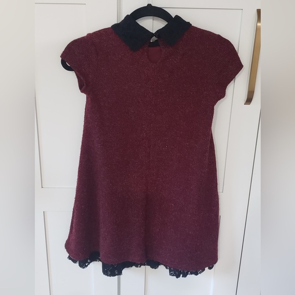 Knitworks Dress Girls 8 Burgundy Black Pearl Collar - Picture 3 of 3